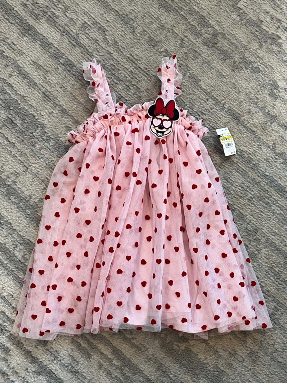 Disney Minnie Mouse Pink Tulle Dress with Red Heart Appliqué